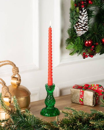 Green Glass Hobnail Candleholder