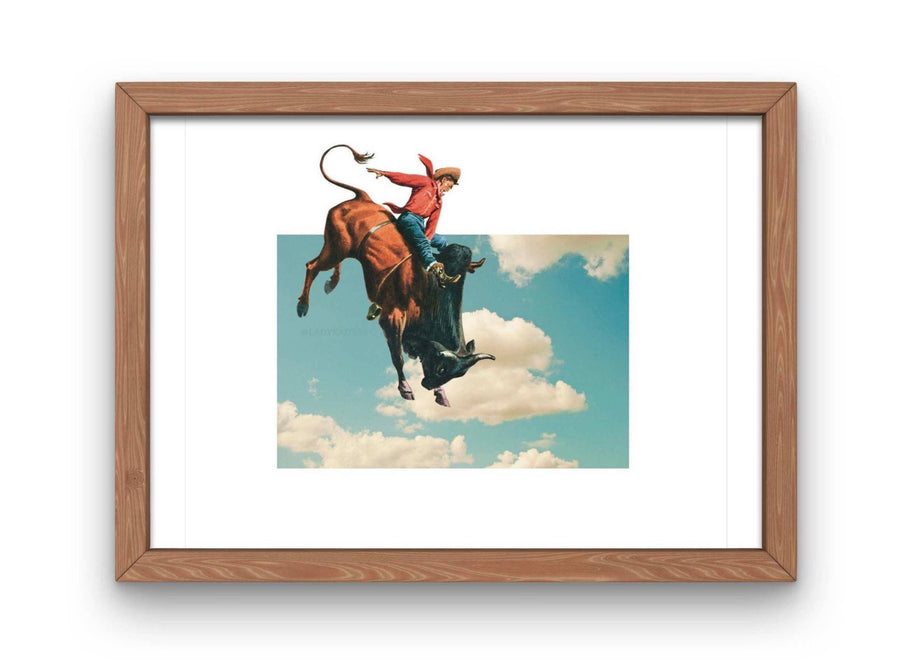 Rodeo Cowboy Cloud Collage Art Print