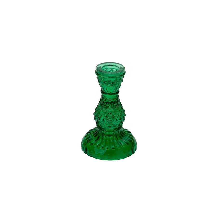 Green Glass Hobnail Candleholder