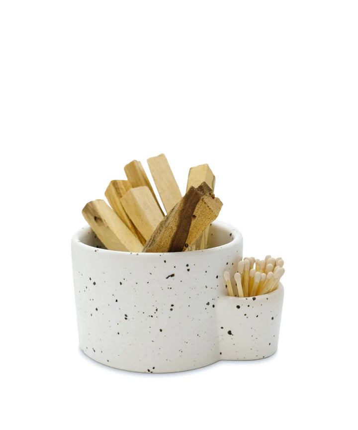 Ceramic Palo Santo and Matches Bowl - Speckled White