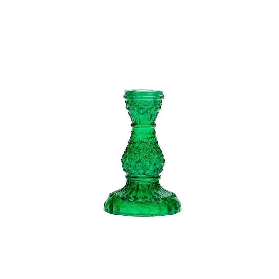 Green Glass Hobnail Candleholder