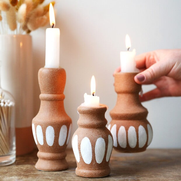Set of 3 Terracotta Candlestick Holders