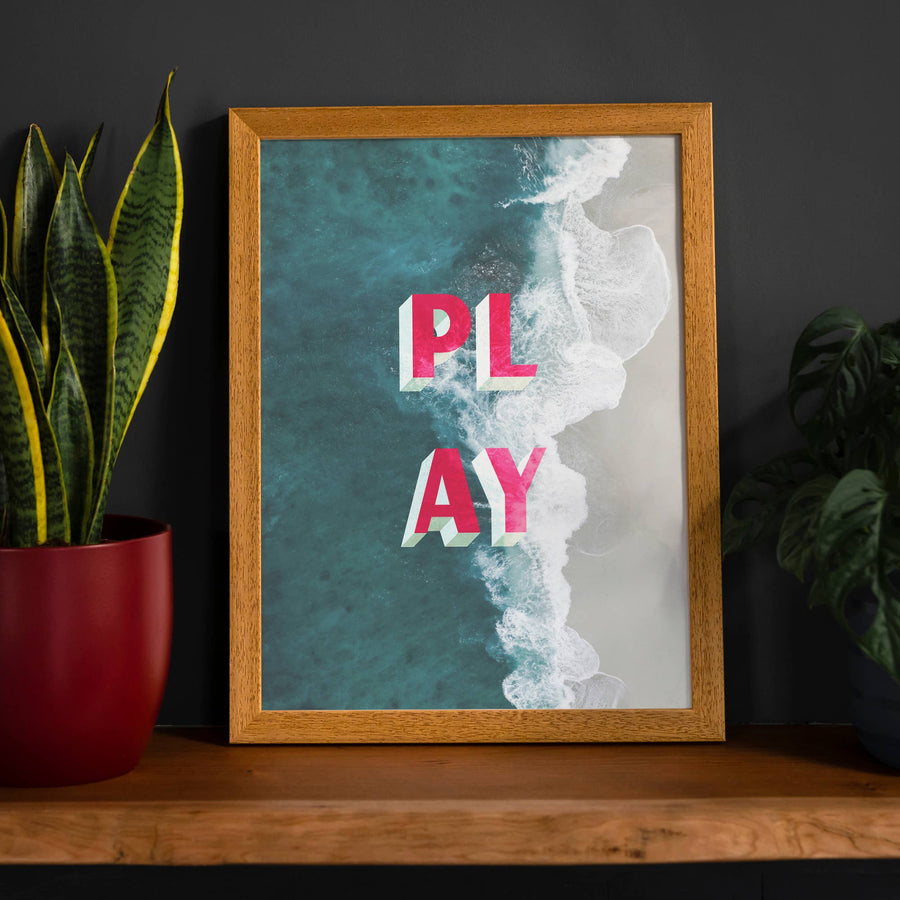 Play Typography Beach Print