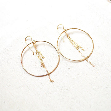 Hammered Hoop and Chain Earrings