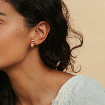 Mali Hoops In Brown + Cream Checkered