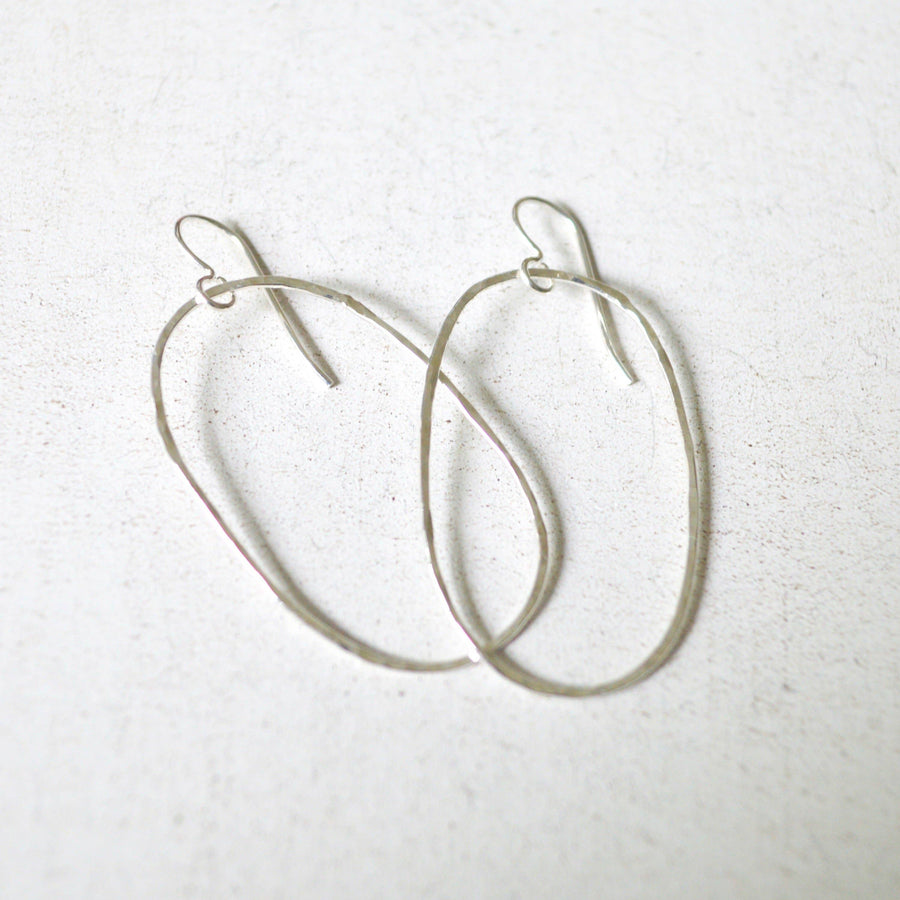 Oval Hammered Hoops in Sterling or Gold