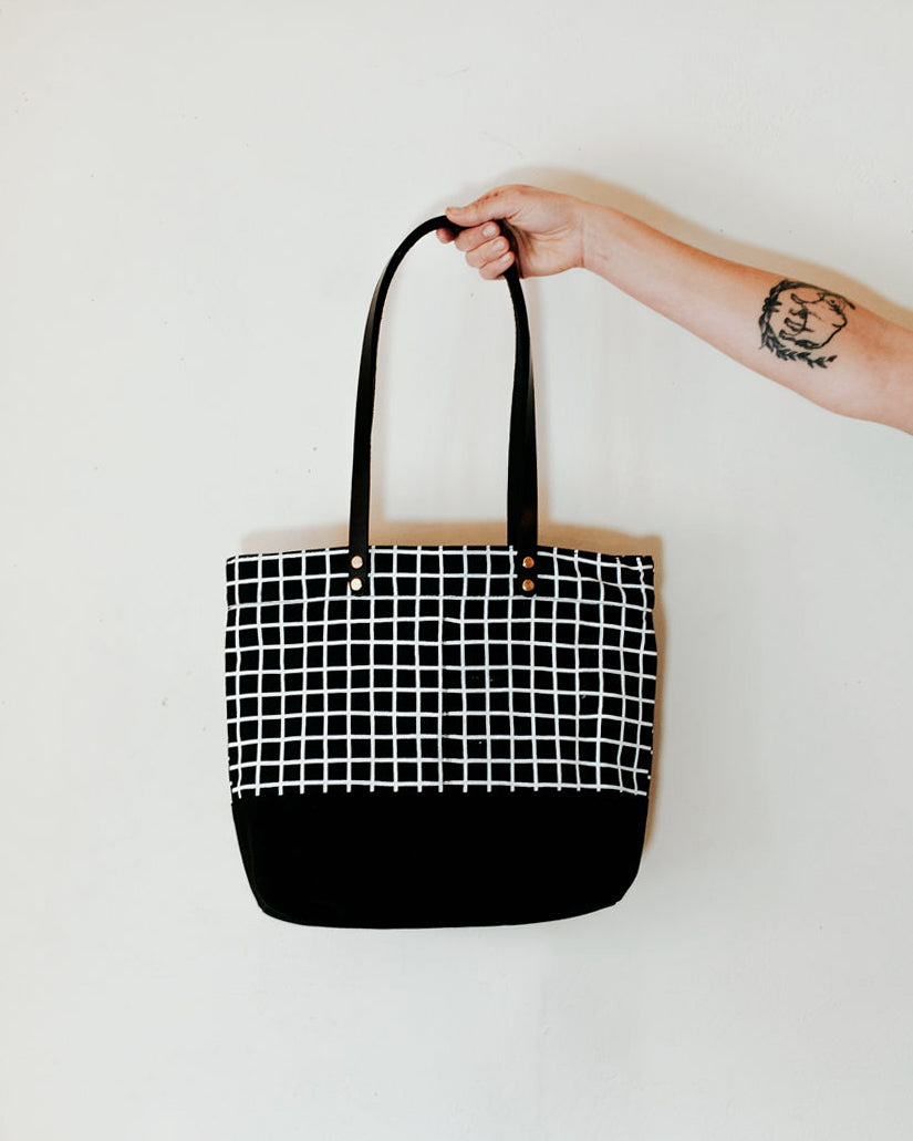 The Grid Zip Tote in Black-Jackalope Milk-Jackalope Trading Company