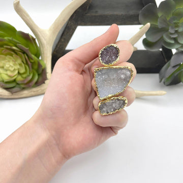 Adjustable Druzy Ring - Electroplated Gold Edge