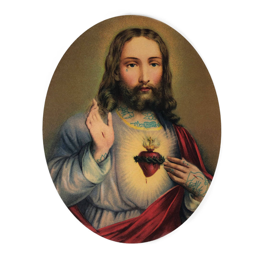 Sacred Heart Tattoo Jesus Oval Art Print Jackalope Trading Company