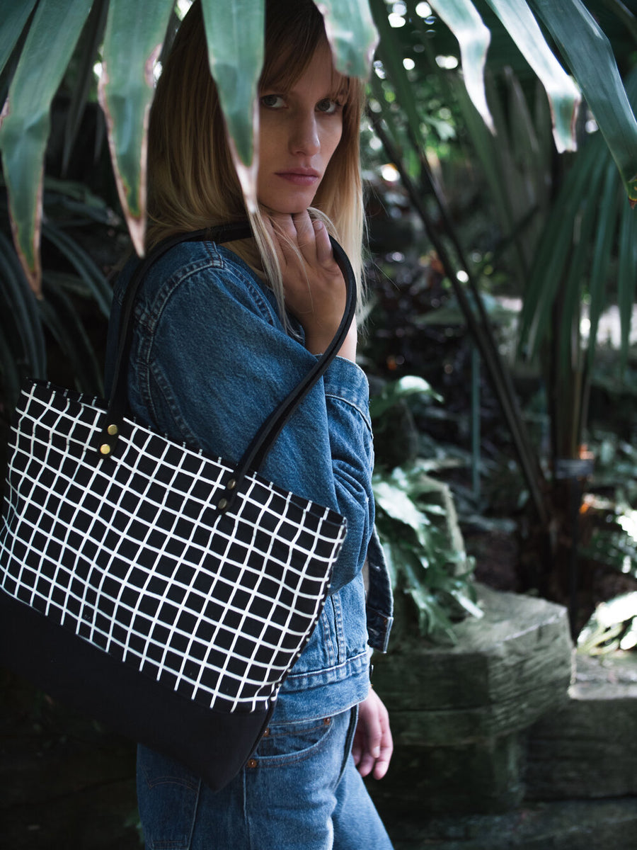 The Grid Zip Tote in Black-Jackalope Milk-Jackalope Trading Company