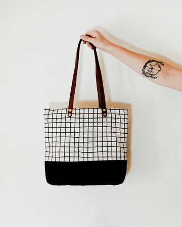 The Grid Zip Tote in White-Jackalope Milk-Jackalope Trading Company